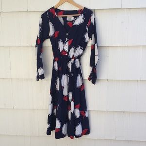 Vintage Blue Red and White Floral Dress